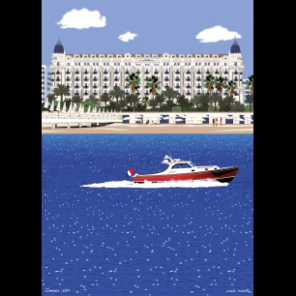 Affiche avec un bâteau sur la mer